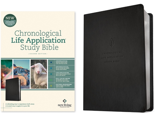Coperta cărții 'NLT Chronological Life Application Study Bible, Second Edition (Leatherlike, Ebony Leaf) - Tyndale'