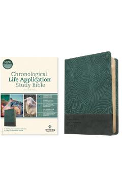 Coperta cărții 'NLT Chronological Life Application Study Bible, Second Edition (Leatherlike, Palm Forest Teal) - Tyndale'