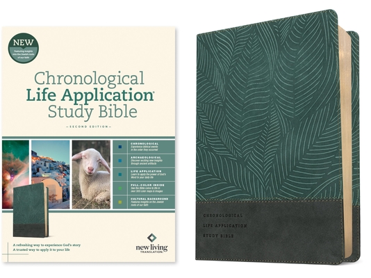 Coperta cărții 'NLT Chronological Life Application Study Bible, Second Edition (Leatherlike, Palm Forest Teal) - Tyndale'