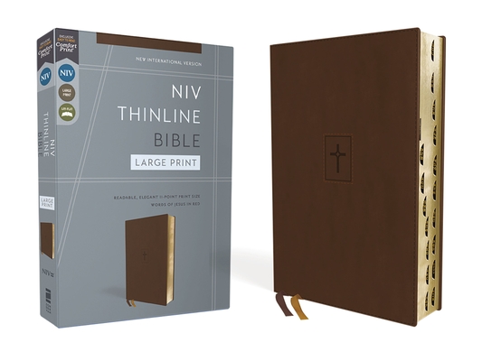 Niv, Thinline Bible, Large Print, Leathersoft, Brown, Red Letter, Thumb Indexed, Comfort Print - Zondervan