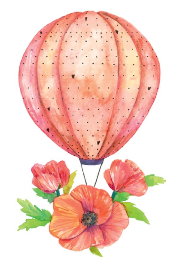 Print de arta: Balon cu aer cald. Flori de maci