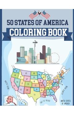 Coperta cărții '50 States USA Coloring Book: United States Coloring Book History and Geography Coloring Book USA Map Coloring Book -'