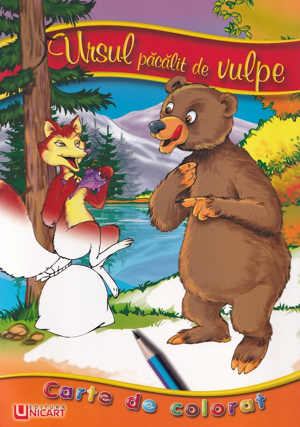 Ursul pacalit de vulpe. Carte de colorat A5