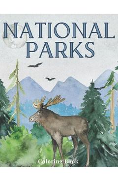 Poza produsului National Parks Coloring Book: Beautiful Hand Drawn Illustrations of US National Parks Simple to Complex Drawings for All Levels of Colorists Relaxin - Glass Tree Press