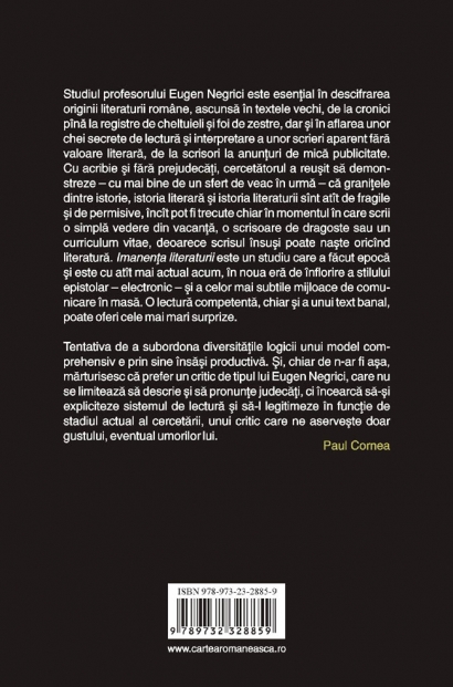 Coperta cărții 'Imanenta literaturii - Eugen Negrici'