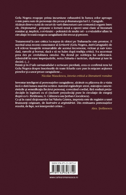Coperta cărții 'Dictionar subiectiv al personajelor lui I.L.Caragiale a-z vol. i - Gelu Negrea'