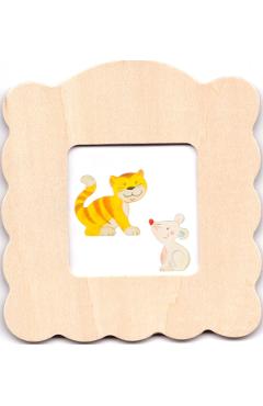 Imaginea produsului 'Mini rama foto din lemn natur pentru decorare. Pisica și șoricel'