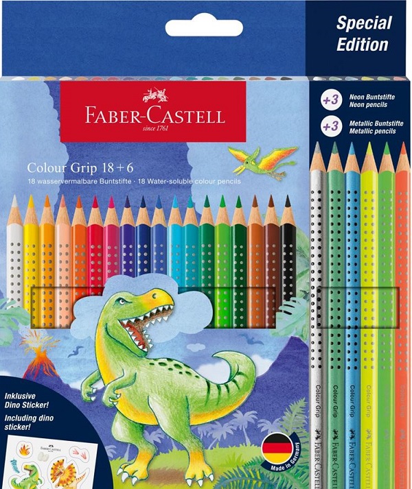 Set 18 creioane colorate + 6 culori. Dinozauri