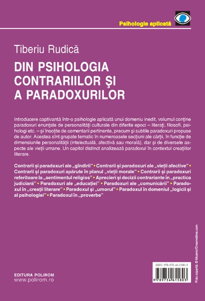 Coperta cărții 'Din psihologia contrariilor si a paradoxurilor - Tiberiu Rudica'