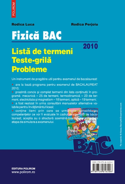 Coperta cărții 'Fizica Bac 2010 - Lista De Termeni, Teste-Grila, Probleme - Rodica Luca, Rodica Perjoiu'
