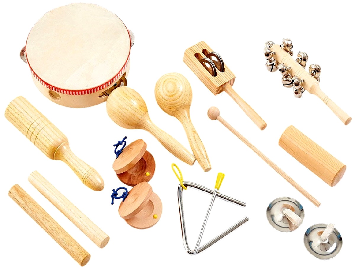 Set 10 instrumente percutie din lemn