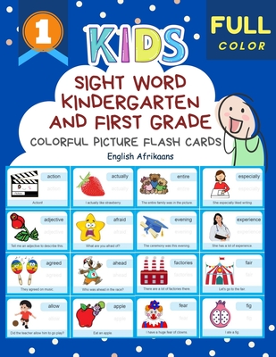 Sight Word Kindergarten and First Grade Colorful Picture Flash Cards English Afrikaans: Learning to read basic vocabulary card games. Improve reading - Smart Classroom