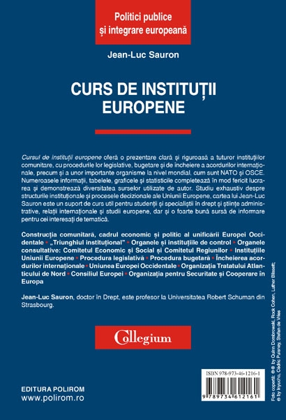 Coperta cărții 'Curs de institutii europene - Jean-Luc Sauron'
