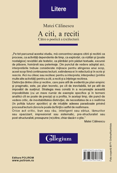 Coperta cărții 'A citi, a reciti - Matei Calinescu'