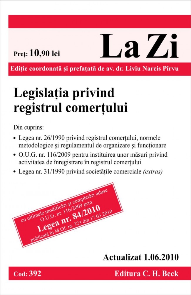 Coperta cărții 'Legislatia Privind Registrul Comertului Act. 1.06.2010'