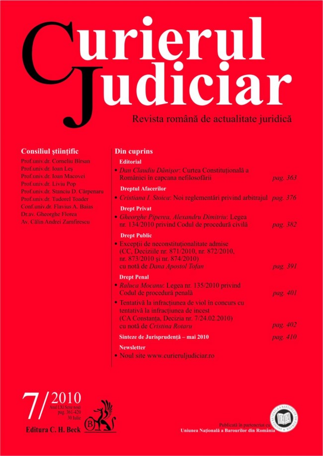 Coperta cărții 'Curierul Judiciar - 7/2010'