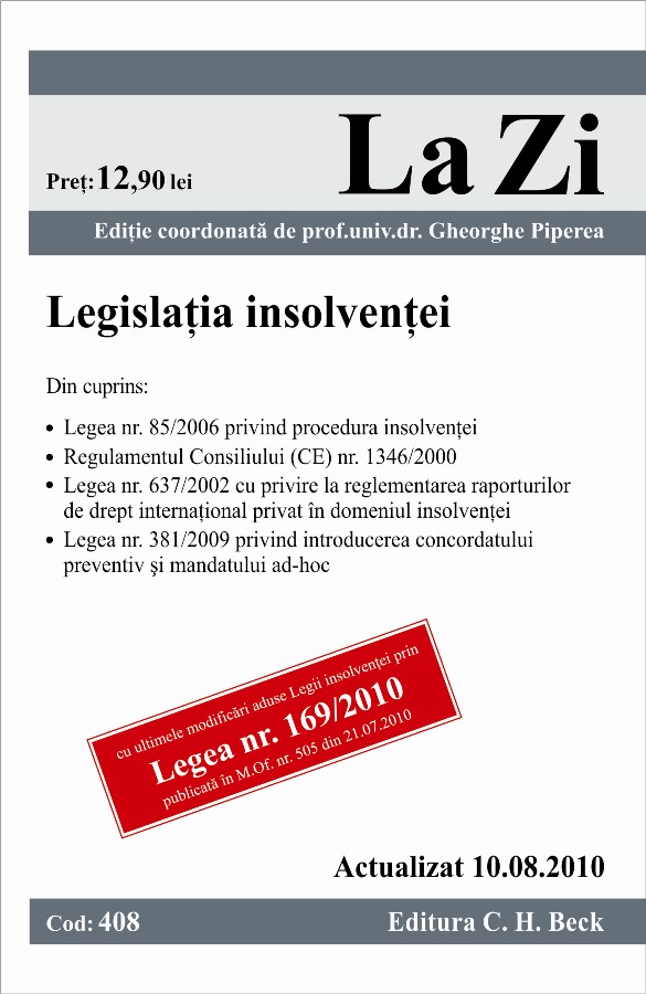 Coperta cărții 'Legislatia Insolventei Act. 10.08.2010'