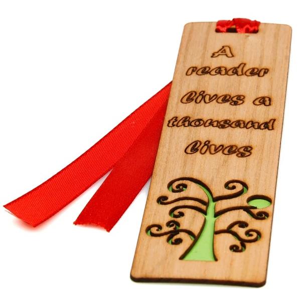 Semn de carte din lemn: Copacul vietii si mesaj