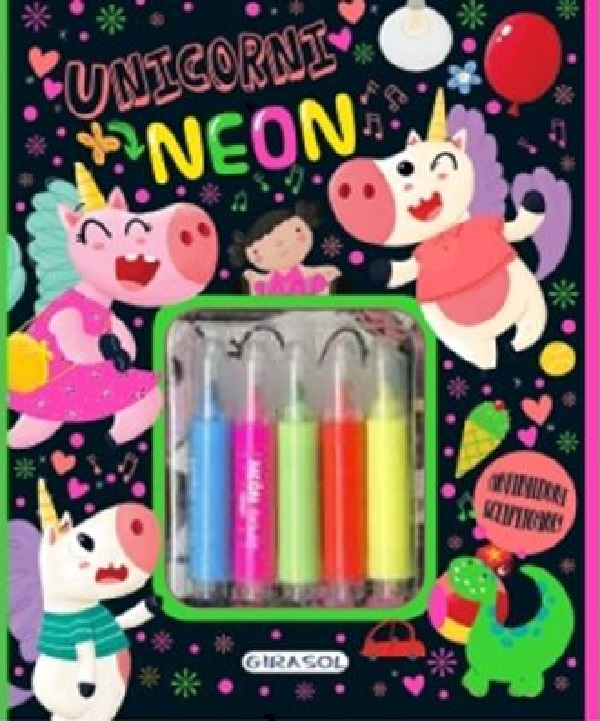 Unicorni neon. Carte de colorat cu markere fluorescente si abtibilduri sclipitoare