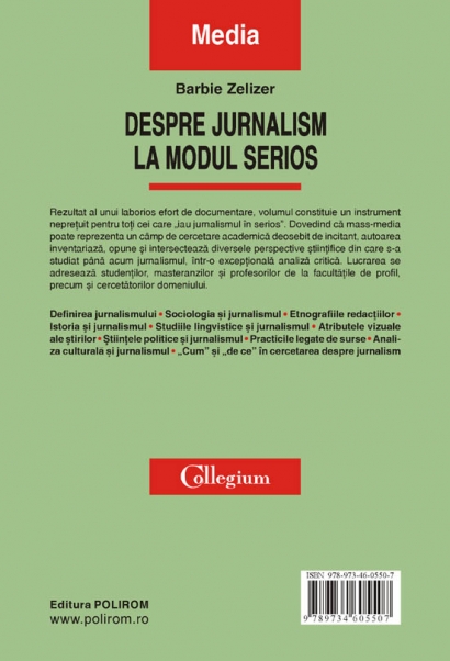 Coperta cărții 'Despre jurnalism la modul serios - Barbie Zelizer'