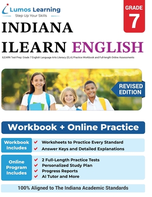 Coperta cărții 'ILEARN Test Prep: Indiana Learning Evaluation Assessment Readiness Network Study Guide - Lumos Learning'