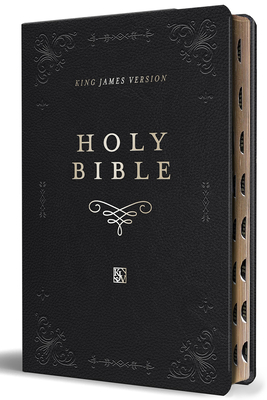 KJV Holy Bible, Giant Print Thinline Large Format, Black Premium Imitation Leath Er with Ribbon Marker, Red Letter, and Thumb Index - Origin