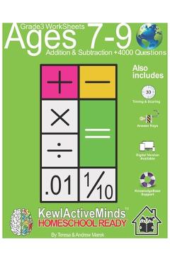 Coperta cărții 'Grade 3 Worksheets - Math Addition & Subtraction, HomeSchool Ready +4000 Questions: Includes Timing & Scoring, Answer'