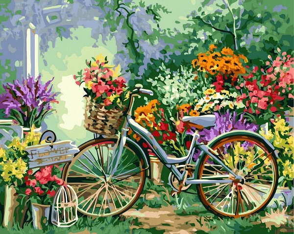 Pictura pe numere: Bicicleta cu flori