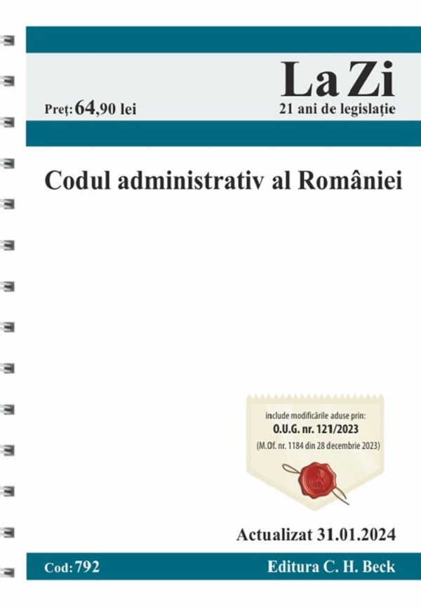 Codul administrativ al Romaniei Act. 31 ianuarie 2024  Ed.Spiralata