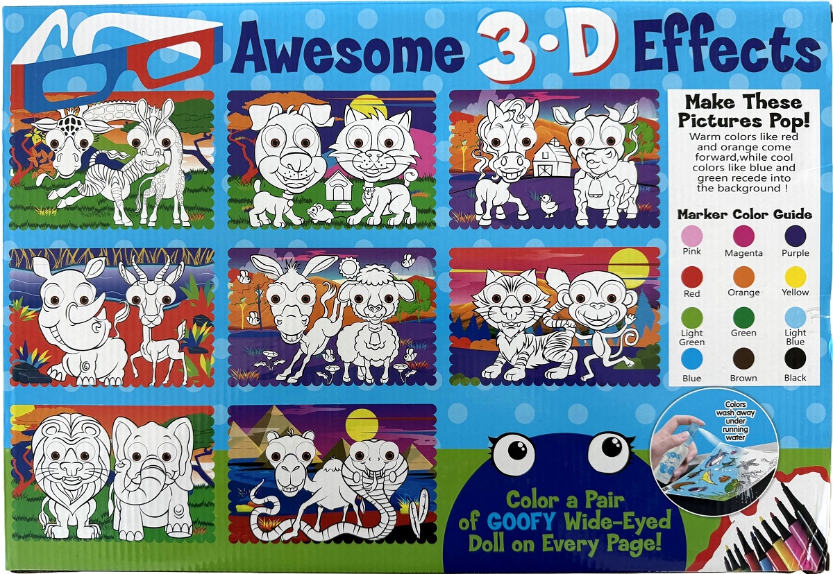 Carte de colorat lavabila cu ochelari 3D: Animale zambarete