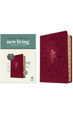 Coperta cărții 'NLT Giant Print Bible, Filament-Enabled Edition (Leatherlike, Cranberry Flourish, Indexed, Red Letter) - Tyndale'