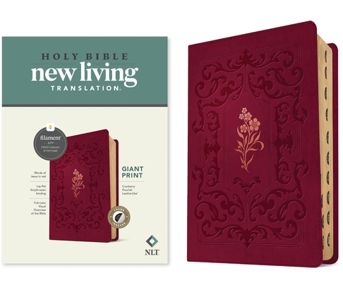 Coperta cărții 'NLT Giant Print Bible, Filament-Enabled Edition (Leatherlike, Cranberry Flourish, Indexed, Red Letter) - Tyndale'