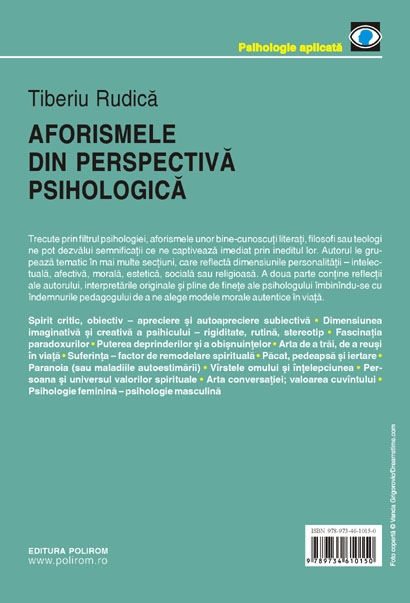 Coperta cărții 'Aforismele din perspectiva psihologica - Tiberiu Rudica'