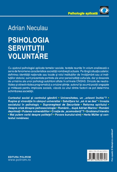 Coperta cărții 'Psihologia servitutii voluntare - Adrian Neculau'