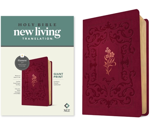 Coperta cărții 'NLT Giant Print Bible, Filament-Enabled Edition (Leatherlike, Cranberry Flourish, Red Letter) - Tyndale'
