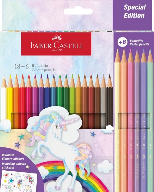 Set 18 creioane colorate + 6 culori. Unicorn