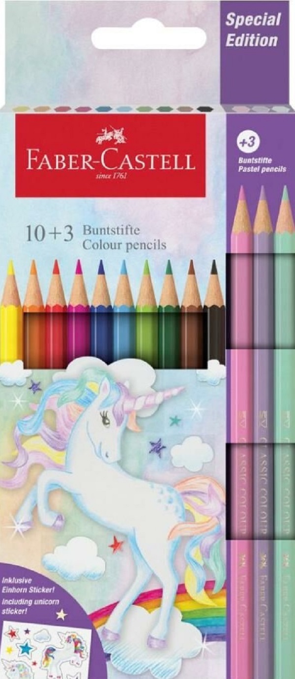 Set 10 creioane colorate + 3 culori. Unicorn