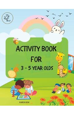 Coperta cărții 'Activity Book For 3-5 Year Olds: Colouring, Tracing Letters, Numbers, Maths, Memory games, Puzzles and more - Kairoh'