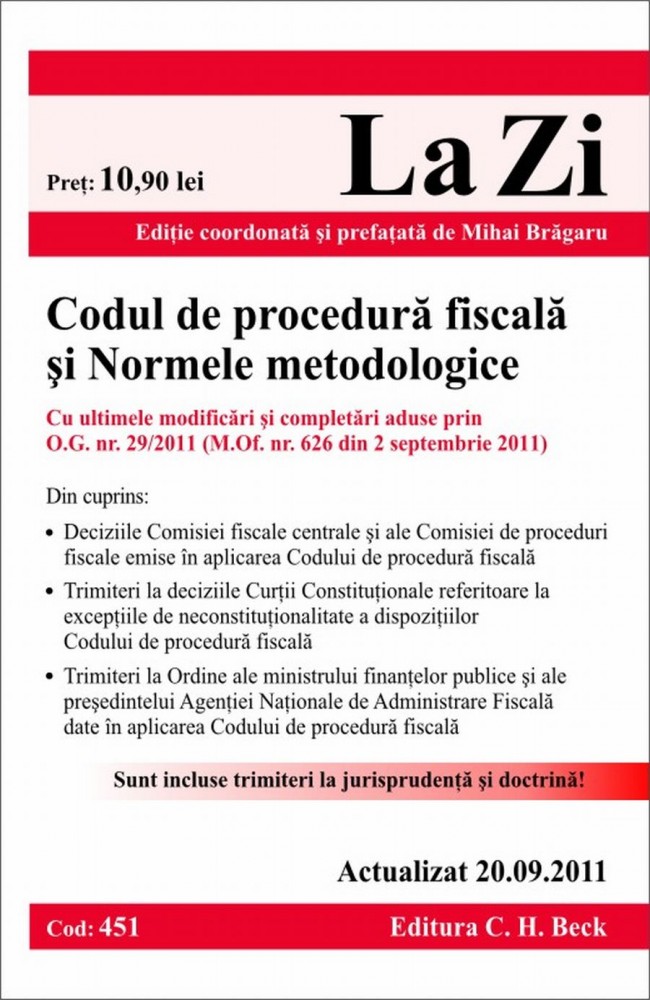 Coperta cărții 'Codul De Procedura Fiscala Si Normele Metodologice Act. 20.09.2011'
