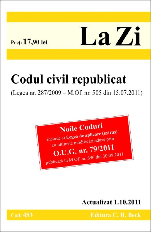 Coperta cărții 'Codul civil republicat act. 1.10.2011'