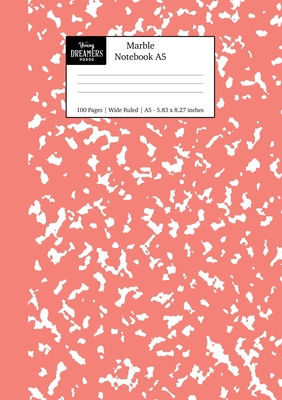 Marble Notebook A5: Coral Pink Marble Wide Ruled Journal - Young Dreamers Press