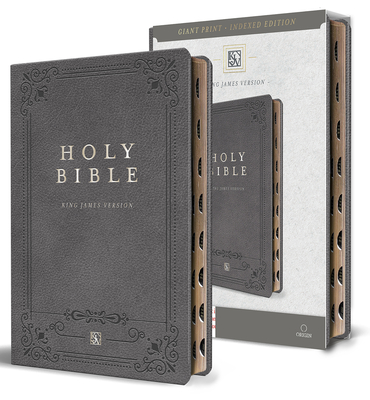 KJV Holy Bible, Giant Print Thinline Large Format, Gray Premium Imitation Leathe R with Ribbon Marker, Red Letter, and Thumb Index - Origin