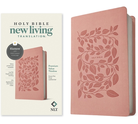 Coperta cărții 'NLT Premium Value Thinline Bible, Filament-Enabled Edition (Leatherlike, Dusty Pink Vines) - Tyndale'