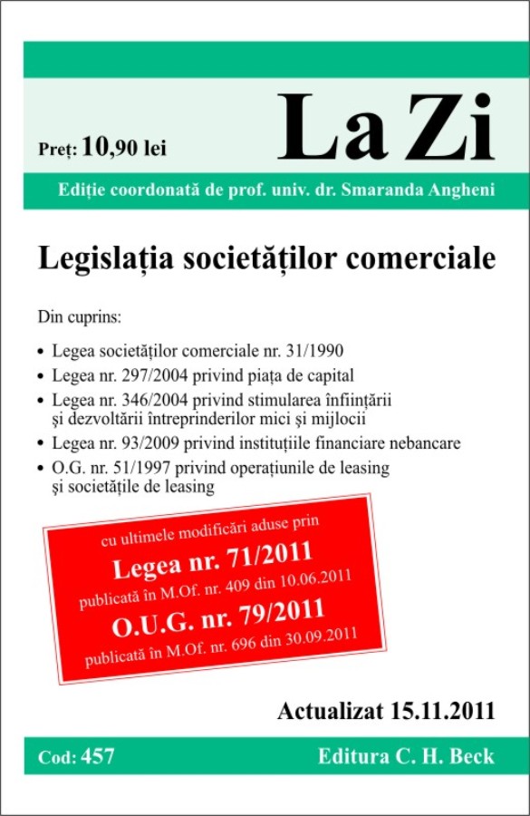 Coperta cărții 'Legislatia societatilor comerciale Act. 15.11.2011'