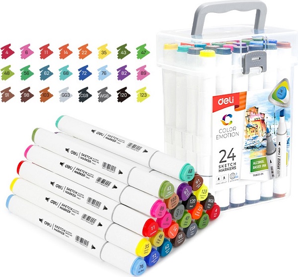 Set 24 Markere Sketching varf dublu rotund si tesit