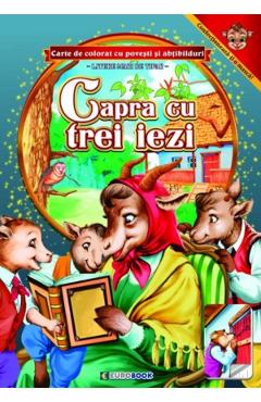 Poza produsului Capra cu trei iezi. Carte de colorat cu povesti si abtibilduri