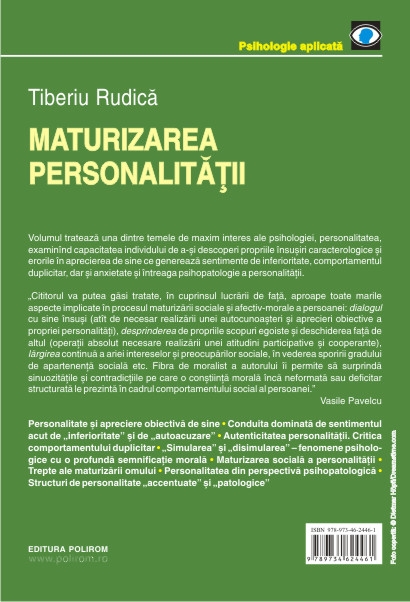 Coperta cărții 'Maturizarea personalitatii - Tiberiu Rudica'