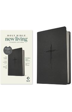 Coperta cărții 'NLT Premium Value Thinline Bible, Filament-Enabled Edition (Leatherlike, Trinity Cross Black) - Tyndale'