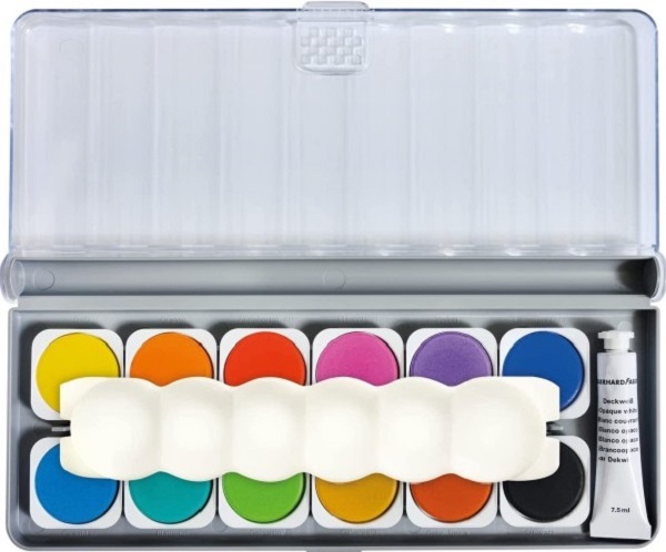 Acuarele 12 culori detasabile + paleta + tub alb