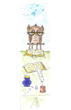 Imaginea produsului 'Semn de carte pictat manual. Bufnita, pana, calimara, carti'